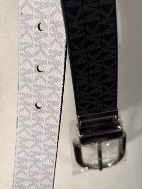 Michael Kors Reversible Monogram Belt in Black & White